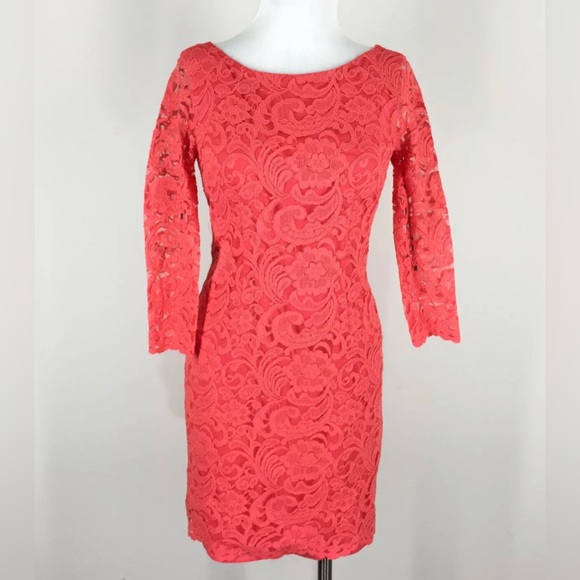 Coral Sheath Lace Cocktail Mini Vince Camuto Dress Sz 10 - Picture 4 of 8
